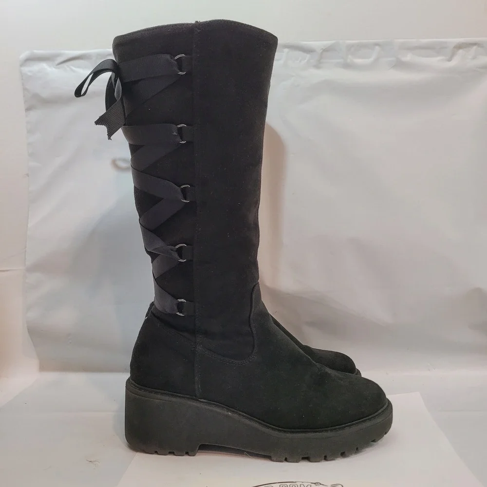 DV Dolce Vita Franka Boots Kids Girls Youth 4 Black Suede Cold Lace Up Platform
